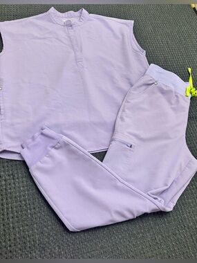 Figs lavender scrubs set, top and bottoms.